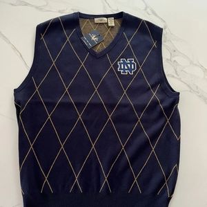 Notre Dame ND Fighting Irish Navy Argyle Vest blue/gold. 100% cotton. XL